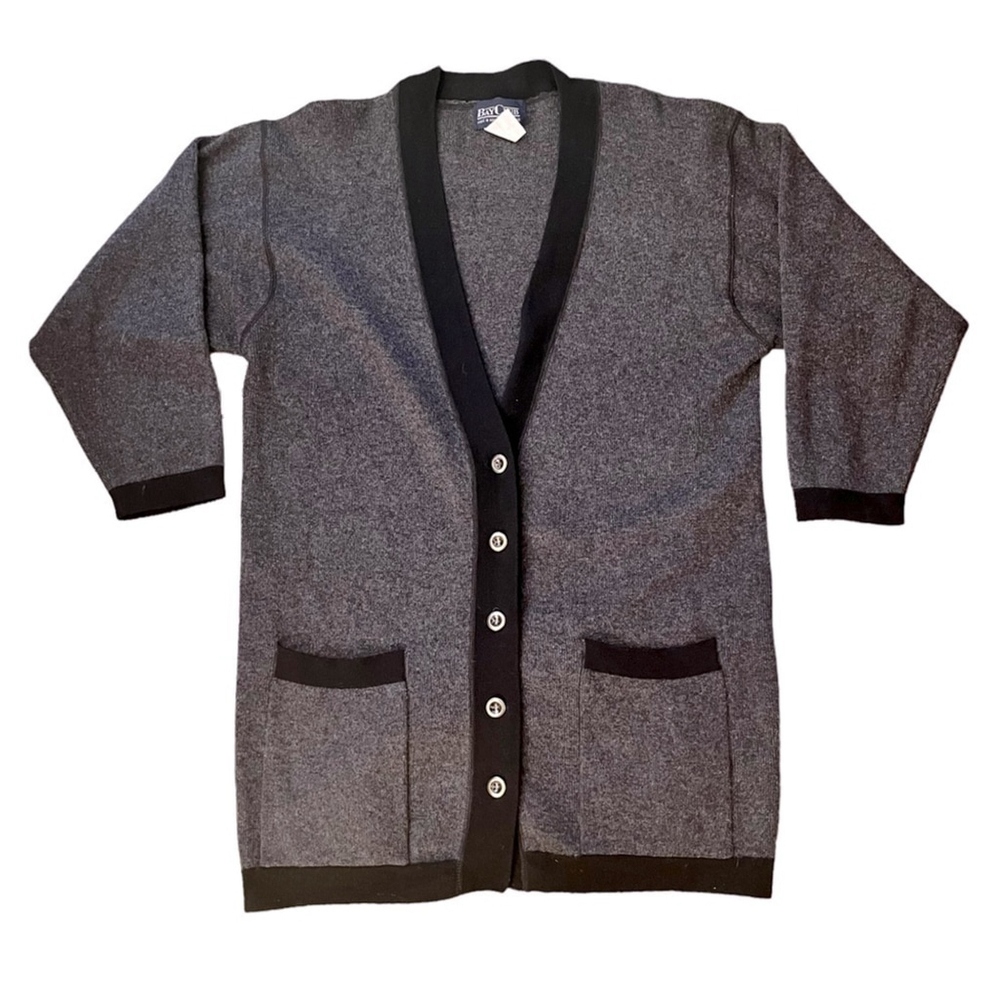 Vintage Bay Club Lambswool Blue Grey CottageCore Cardigan Sweater (Medium)